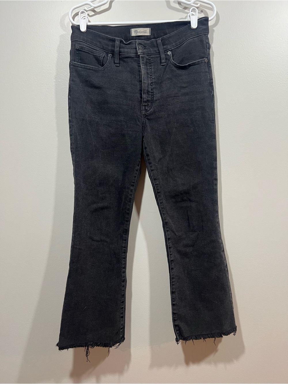 Madewell Black Cali Demi Boot Cropped Frayed Hem Jeans Size 30